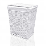 Arpan Medium White White Wicker Washing Cloth Basket With White Lining